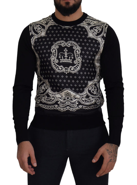 Dolce & Gabbana Black Bandana Crewneck Pullover Sweater