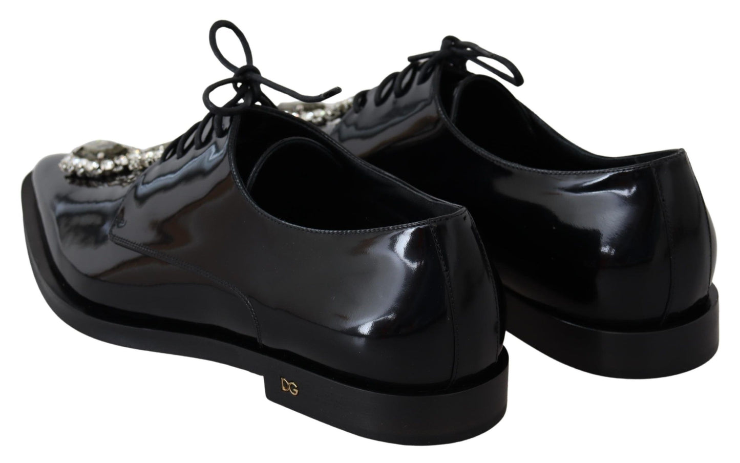 Dolce & Gabbana Black Leather Crystal Lace Up Formal Shoes