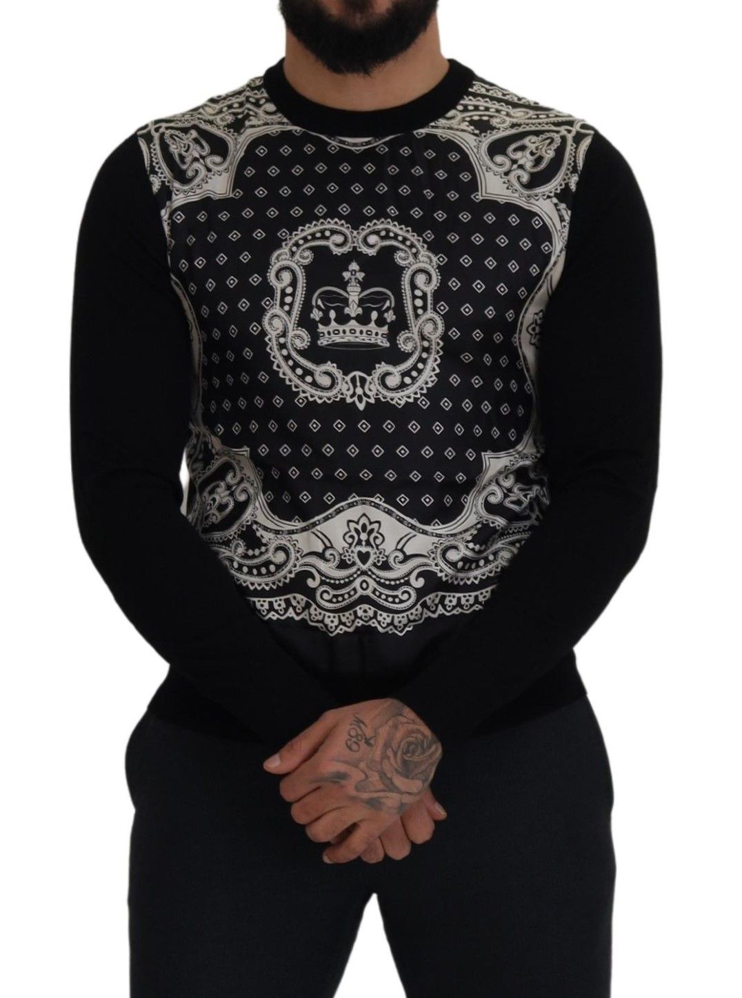 Dolce & Gabbana Black Bandana Crewneck Pullover Sweater