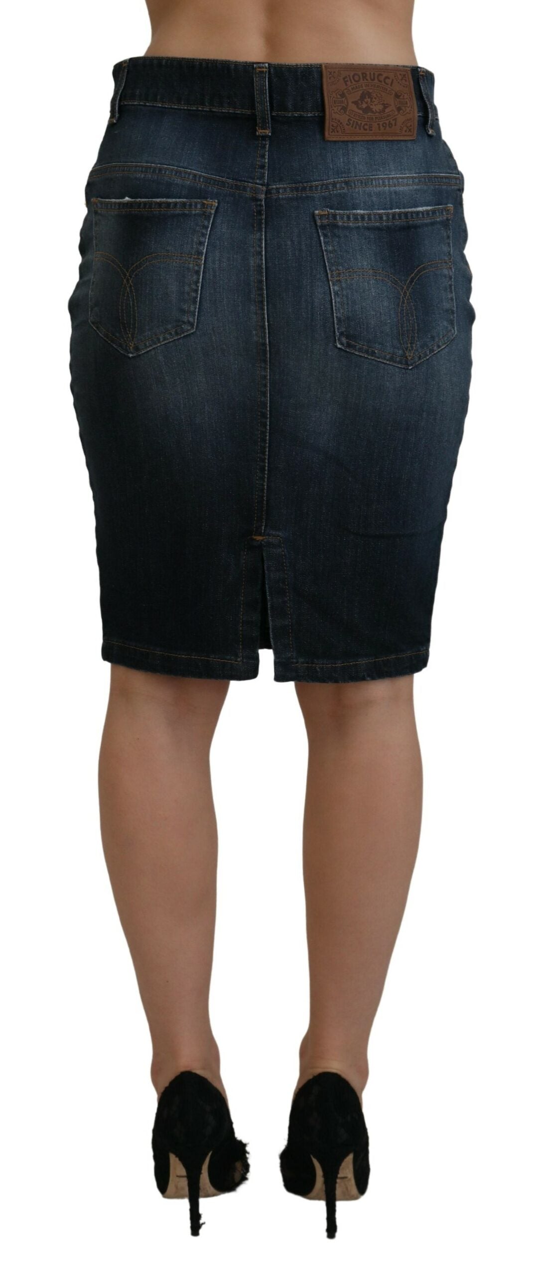 Fiorucci Dark Blue Washed Mid Waist Pencil Cut Denim Skirt