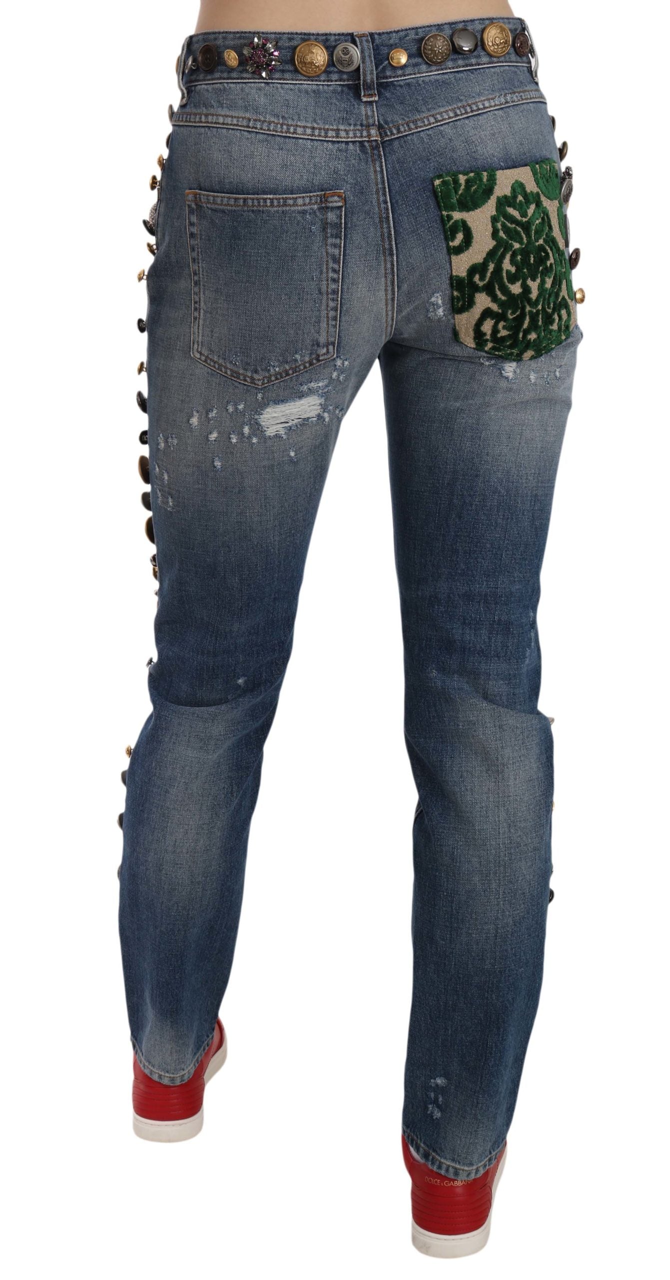 Dolce & Gabbana Distressed Embellished Buttons Denim Pants Jeans