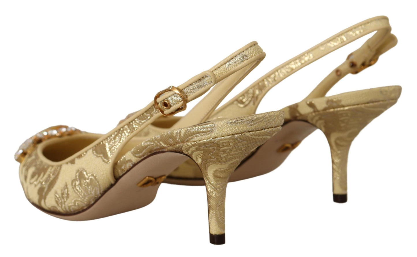 Dolce & Gabbana Gold Crystal Slingbacks Pumps Heels Shoes