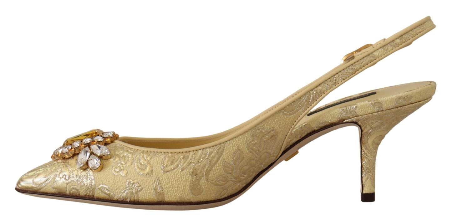 Dolce & Gabbana Gold Crystal Slingbacks Pumps Heels Shoes