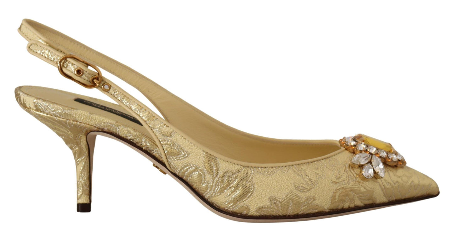 Dolce & Gabbana Gold Crystal Slingbacks Pumps Heels Shoes