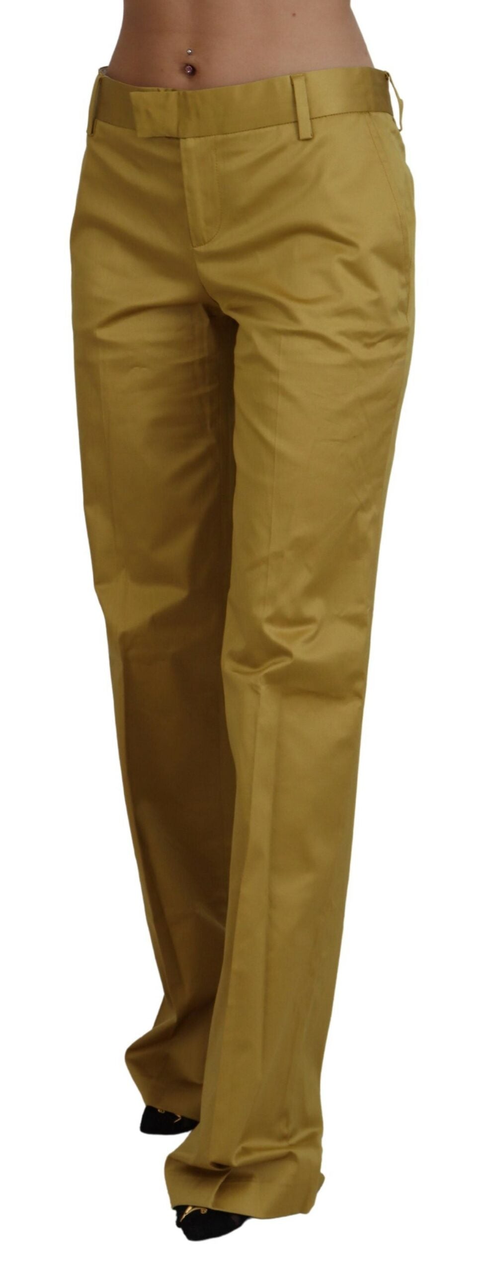 Just Cavalli Gold Cotton Mid Waist Women Pants