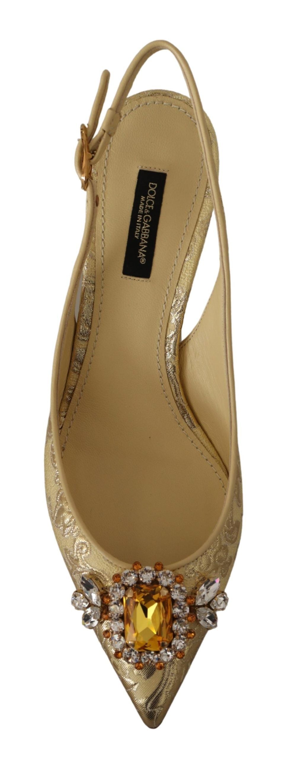 Dolce & Gabbana Gold Crystal Slingbacks Pumps Heels Shoes