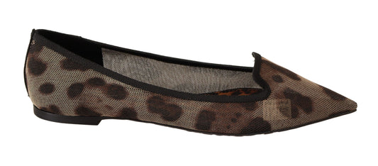 Dolce & Gabbana Brown Leopard Ballerina Flat Loafers Shoes