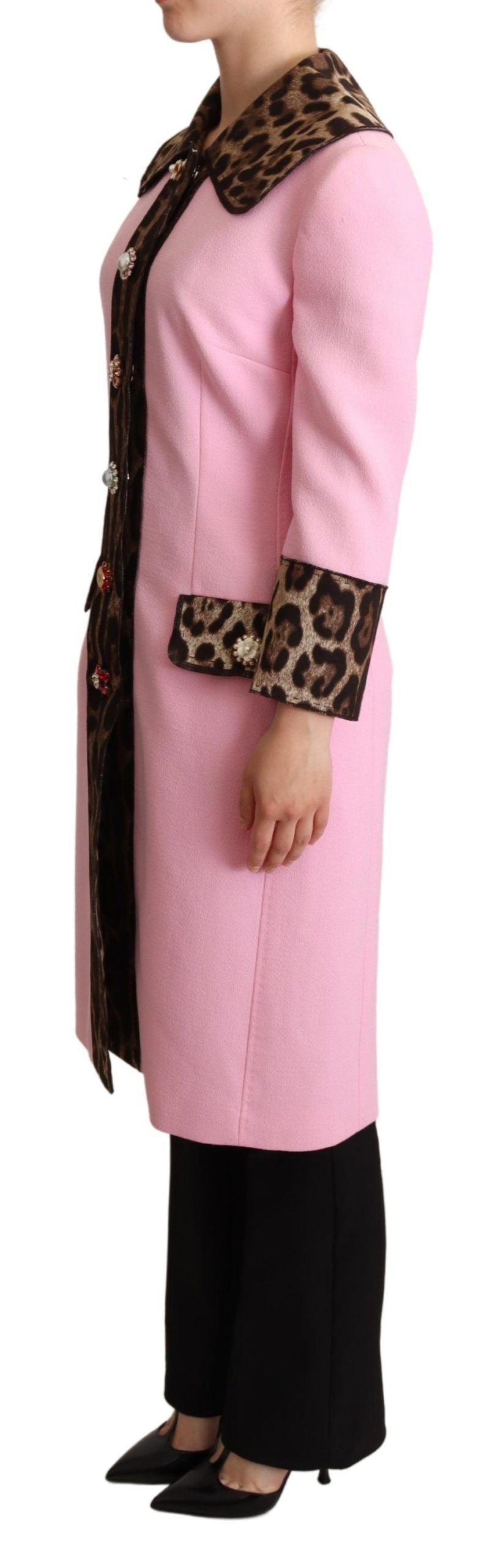 Dolce & Gabbana Pink Leopard Wool Trenchcoat Jacket