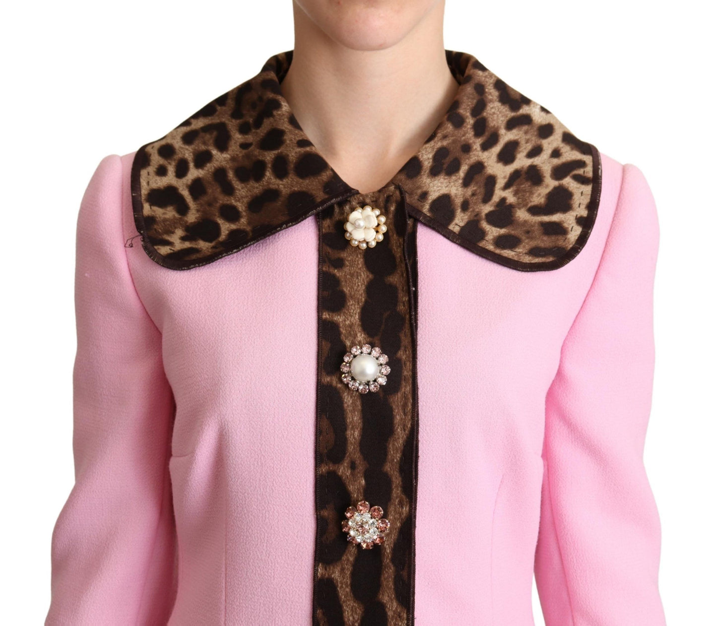 Dolce & Gabbana Pink Leopard Wool Trenchcoat Jacket