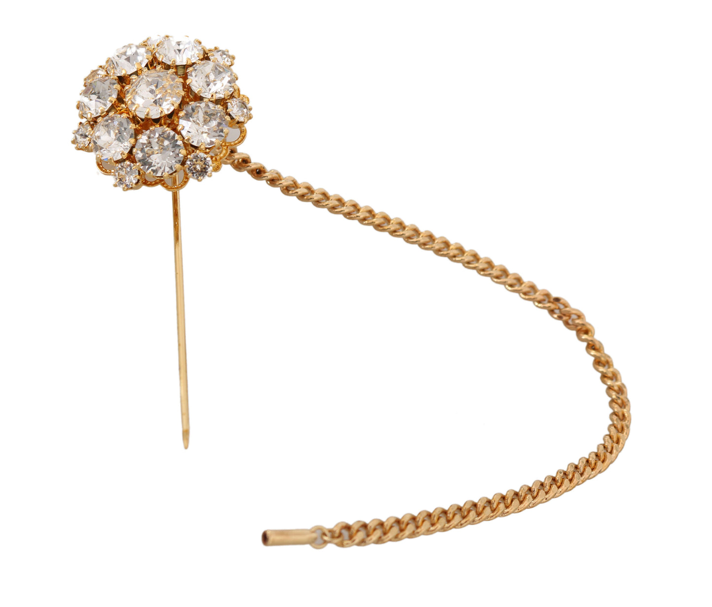 Dolce & Gabbana Gold Brass Clear Crystal Chain Pin Women Brooch