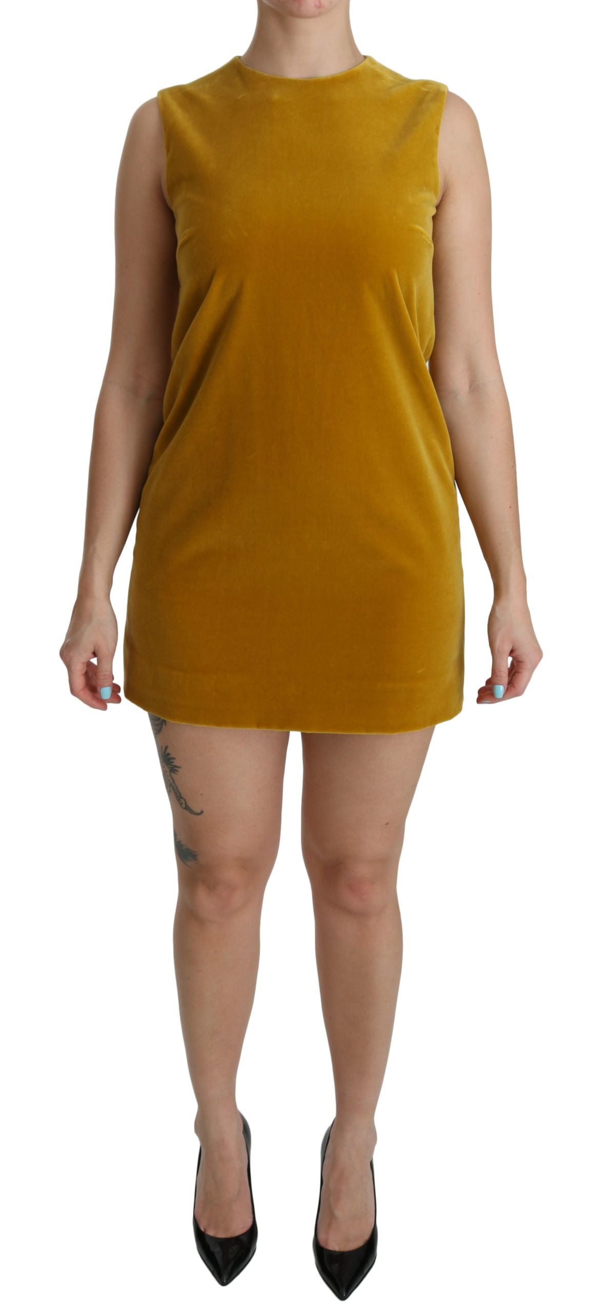 Dolce & Gabbana Mustard Velvet Stretch Shift Mini Dress