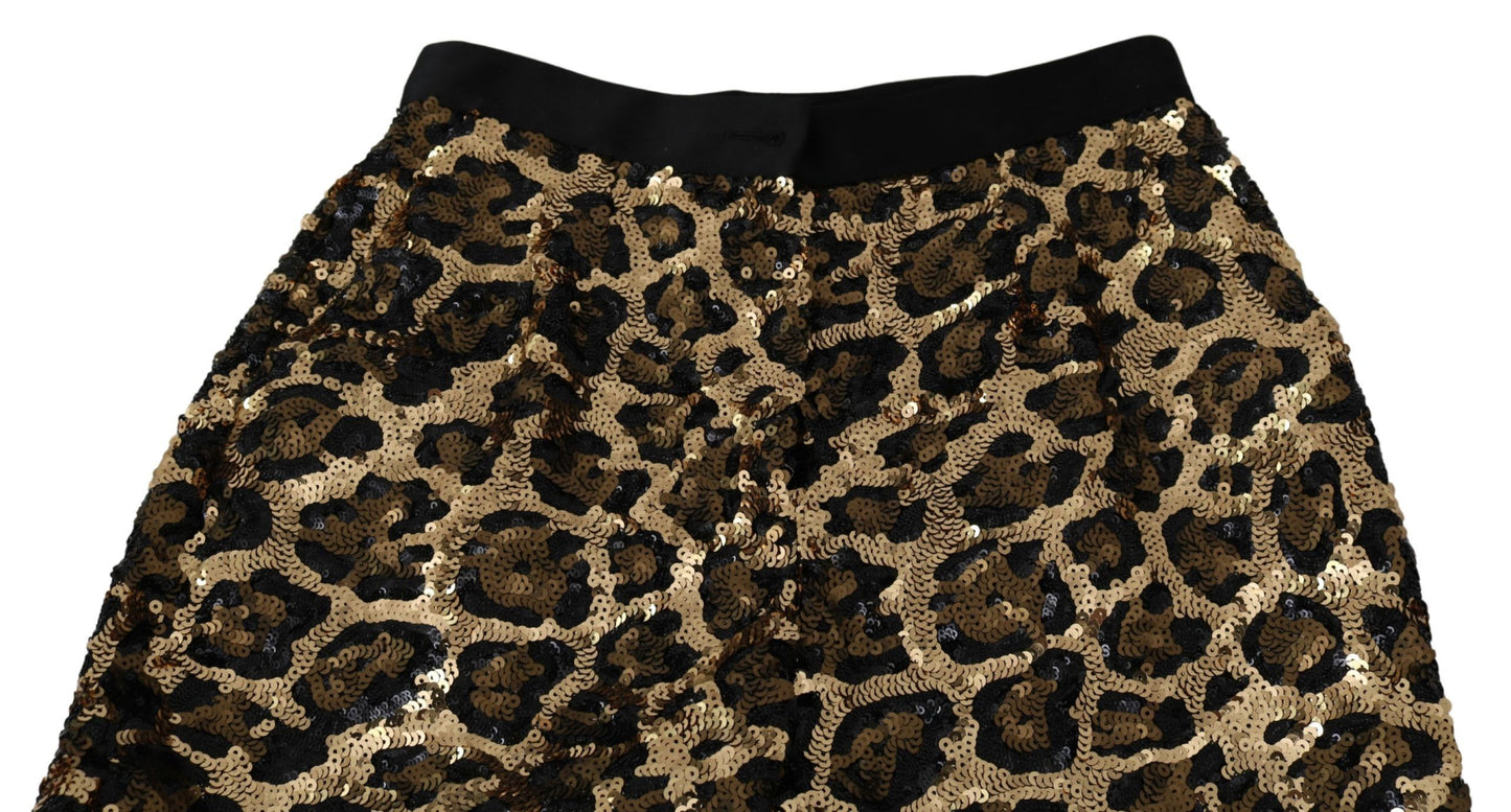 Dolce & Gabbana Gold Brown Leopard Sequined High Waist Pants