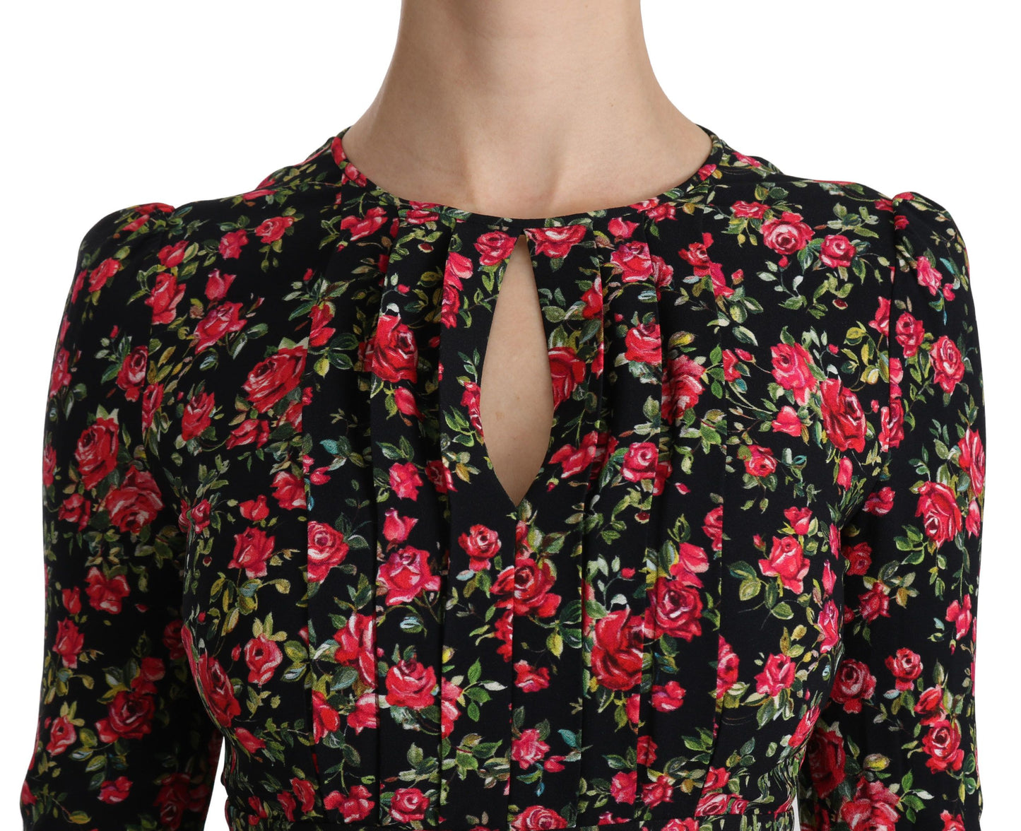 Dolce & Gabbana Black Floral Longsleeve Knee Length Dress