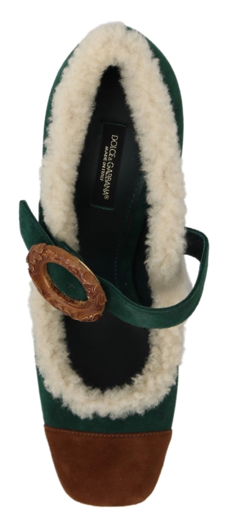 Dolce & Gabbana Green Suede Fur Shearling Mary Jane Shoes