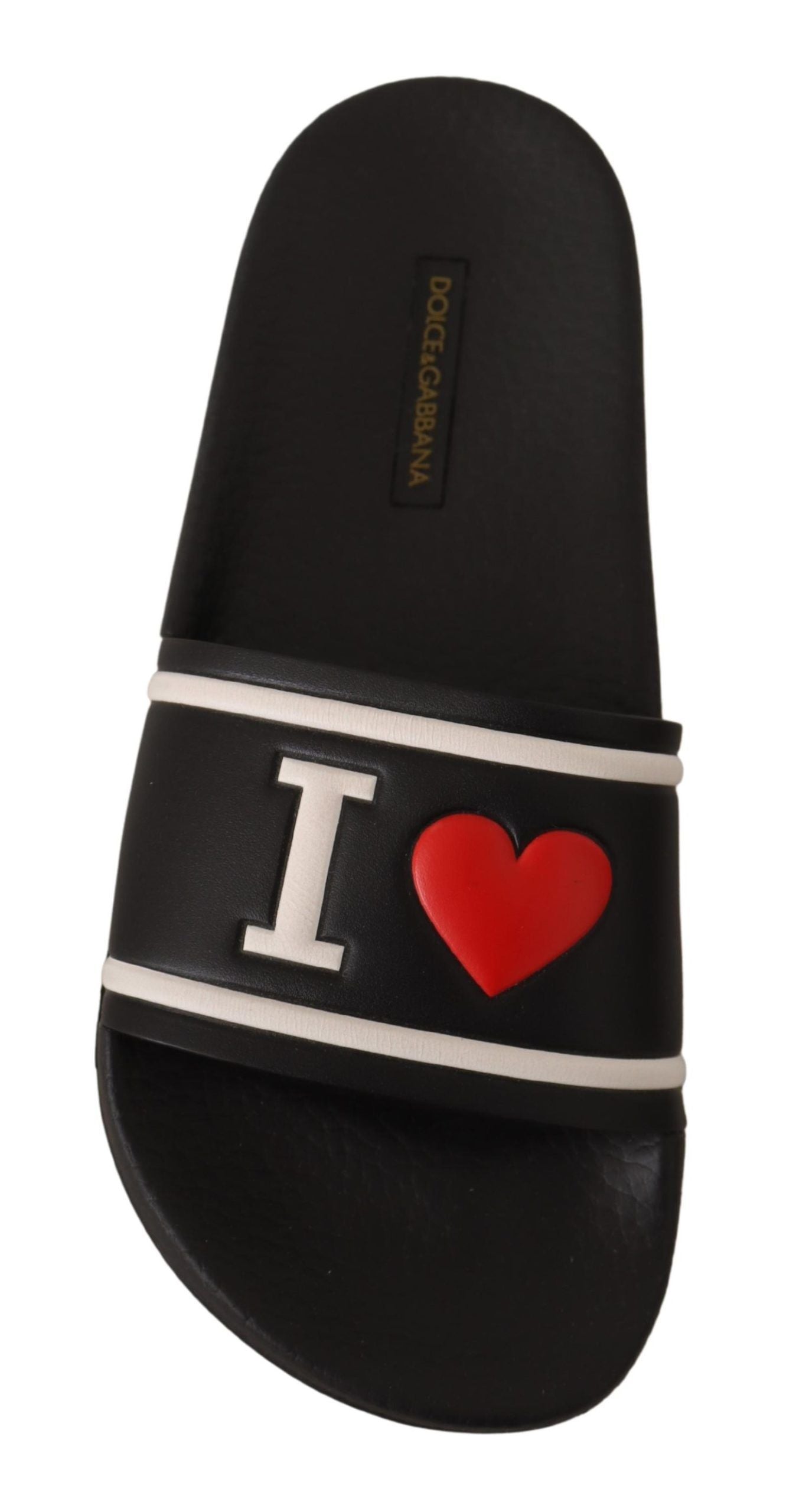 Dolce & Gabbana Black Leather I Love D&G Slides Sandals