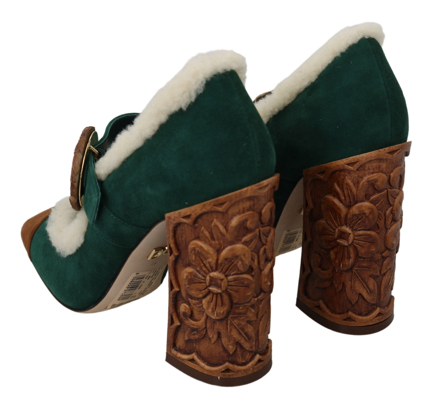 Dolce & Gabbana Green Suede Fur Shearling Mary Jane Shoes