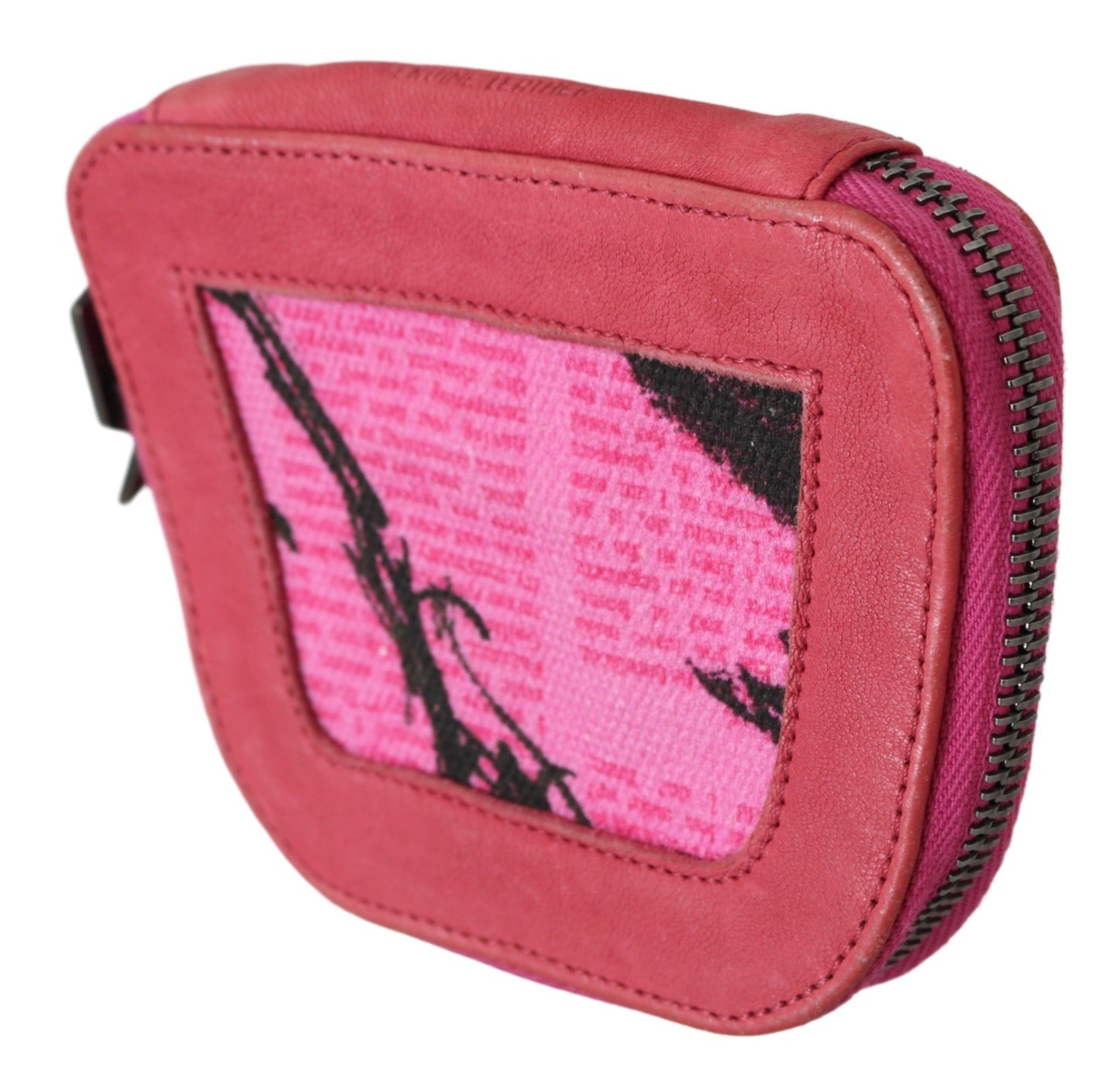 PINKO Pink Suede Printed Coin Holder Women Fabric Zippered Purse