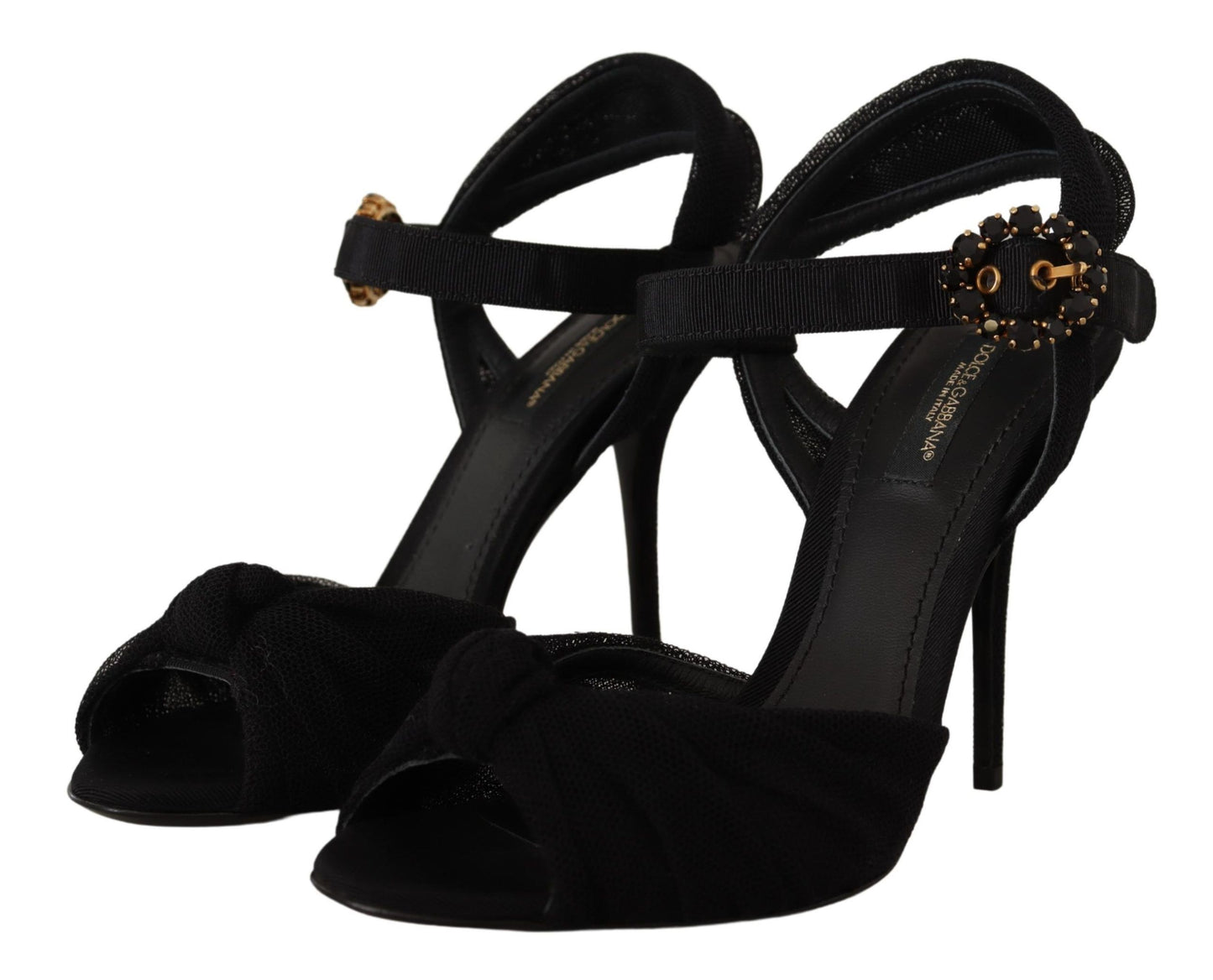 Dolce & Gabbana Black Tulle Stretch Ankle Buckle Strap Shoes