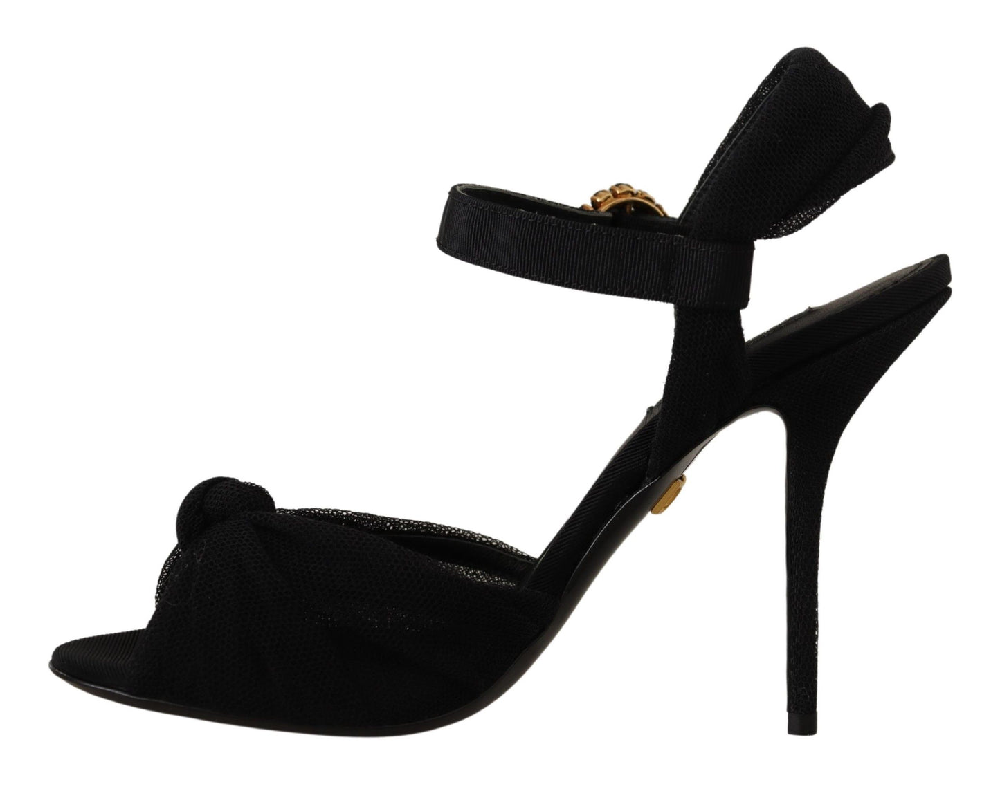 Dolce & Gabbana Black Tulle Stretch Ankle Buckle Strap Shoes