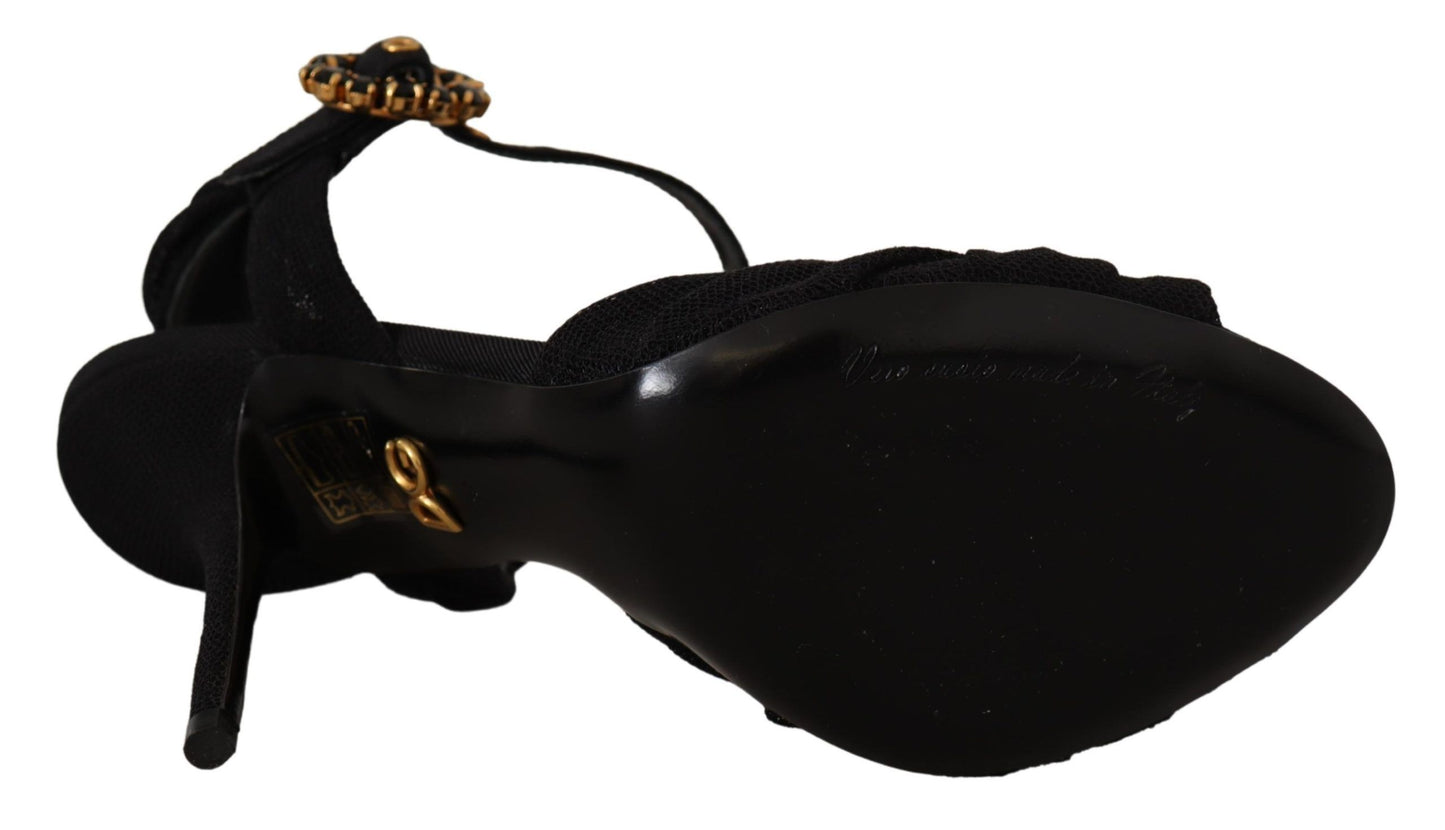 Dolce & Gabbana Black Tulle Stretch Ankle Buckle Strap Shoes