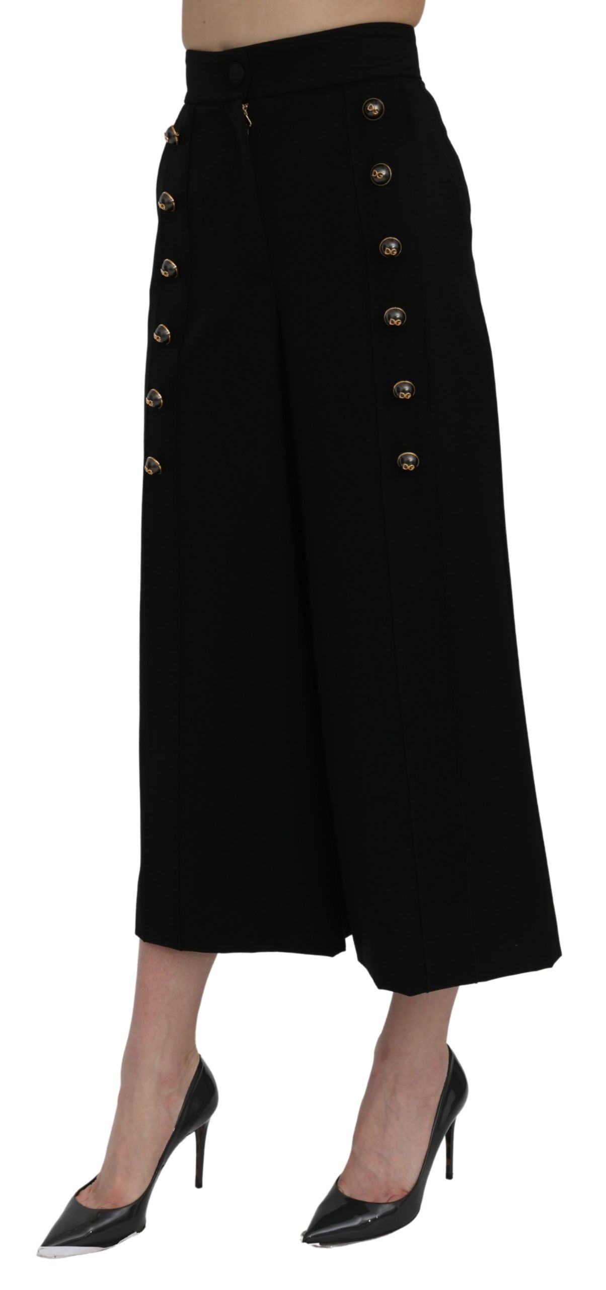 Dolce & Gabbana Black High Waist Wide Leg Cropped Pants