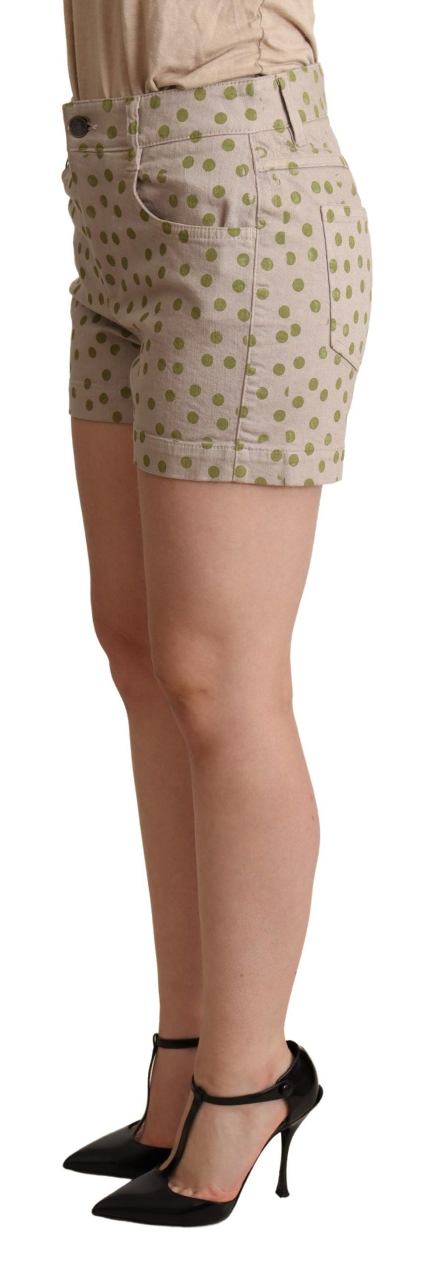 Dolce & Gabbana Beige Polka Dots Denim Cotton Stretch Shorts