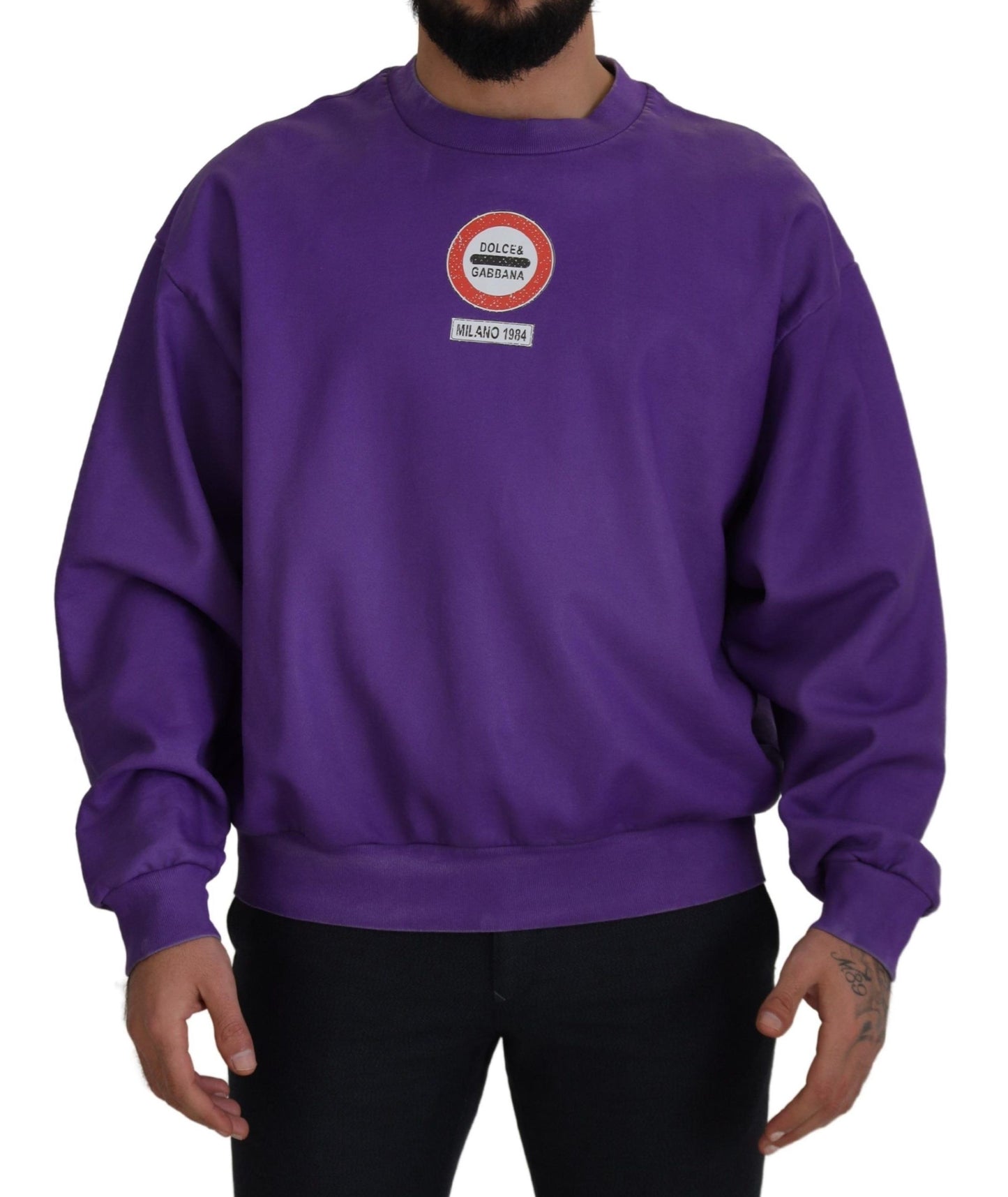 Dolce & Gabbana Purple Wash Logo Cotton Crewneck Sweatshirt Sweater