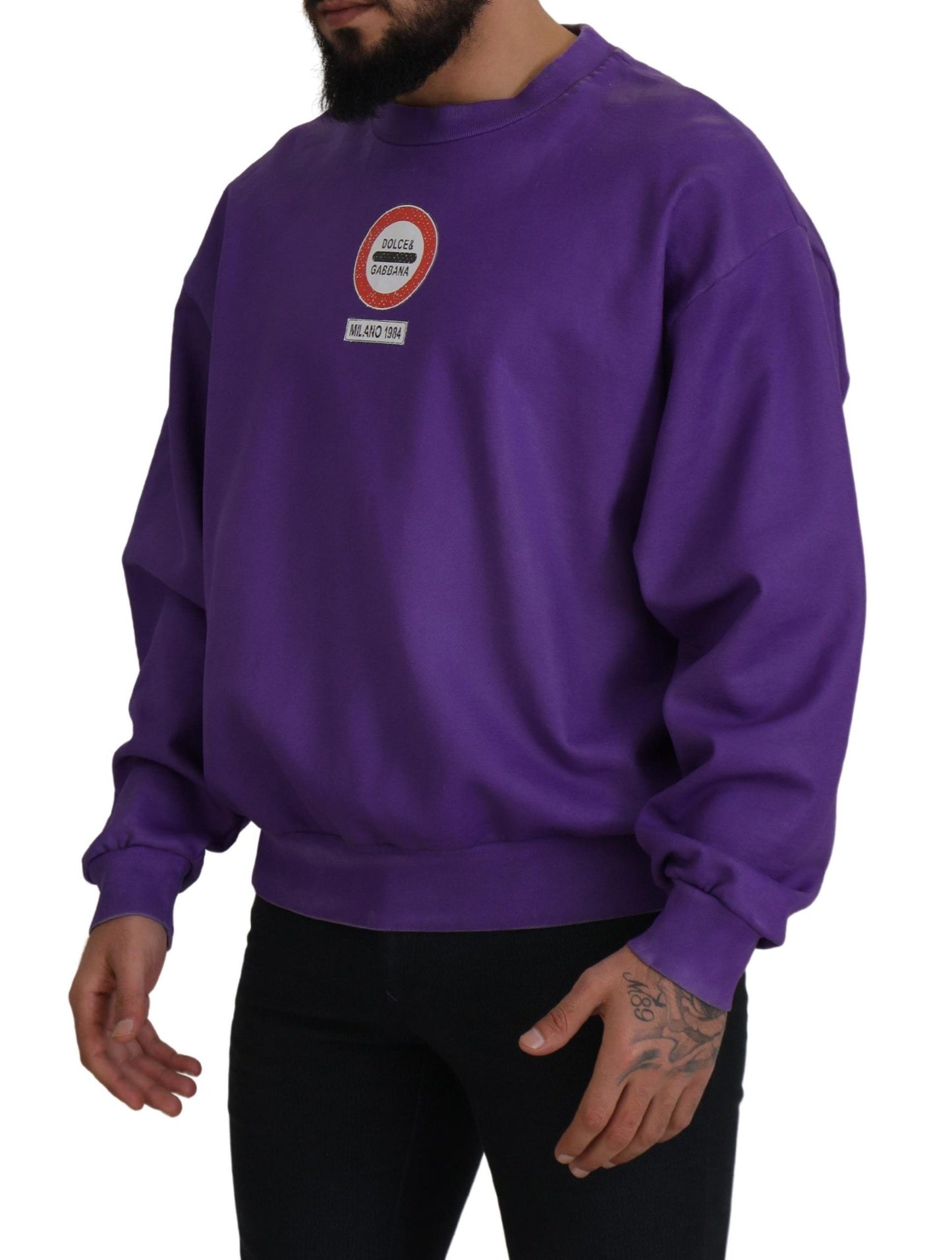 Dolce & Gabbana Purple Wash Logo Cotton Crewneck Sweatshirt Sweater