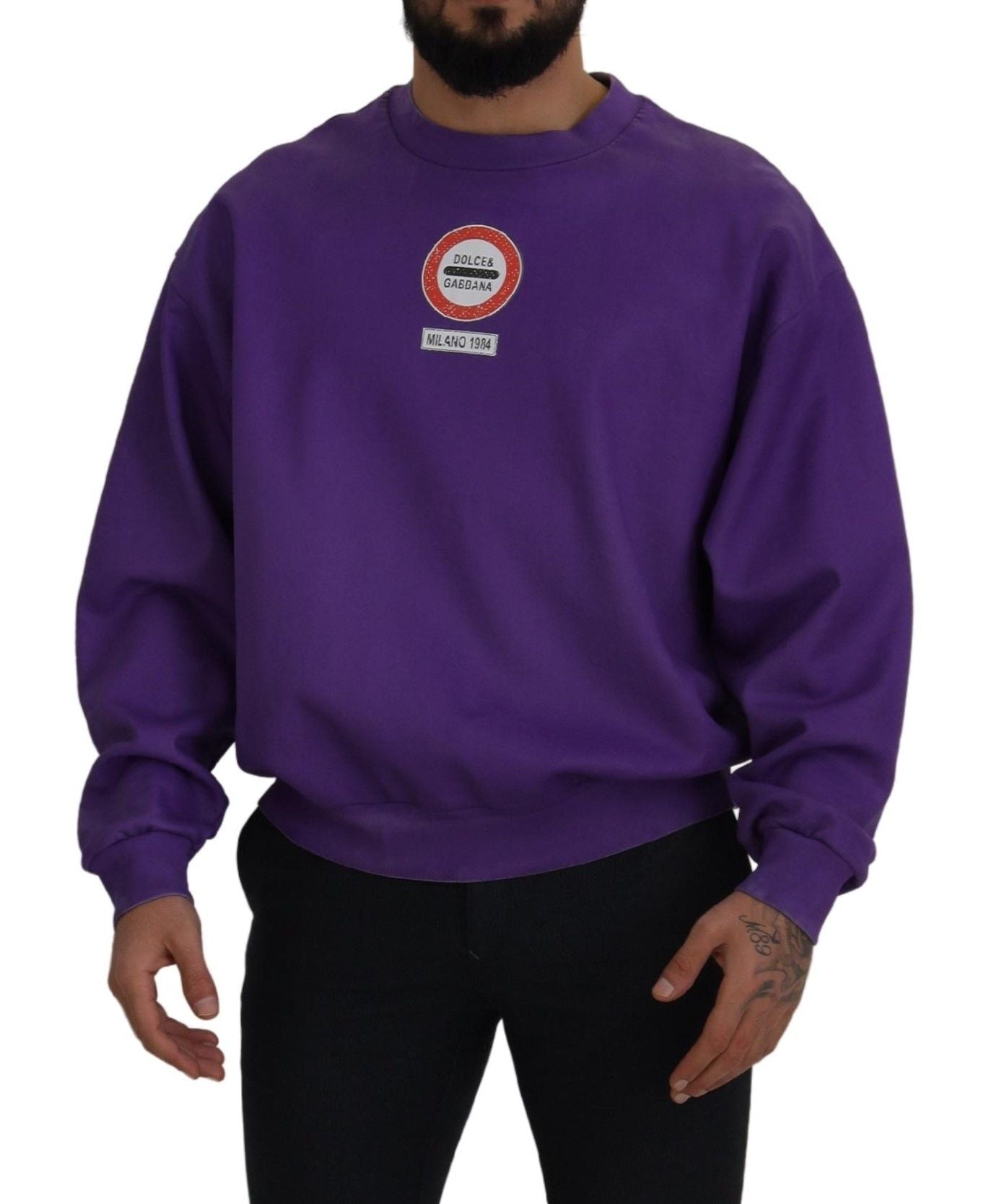 Dolce & Gabbana Purple Wash Logo Cotton Crewneck Sweatshirt Sweater