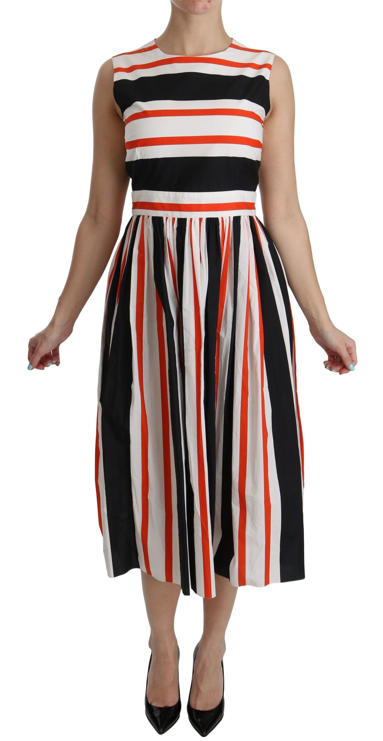 Dolce & Gabbana Multicolor Stripes A-Line Pleated Midi Dress