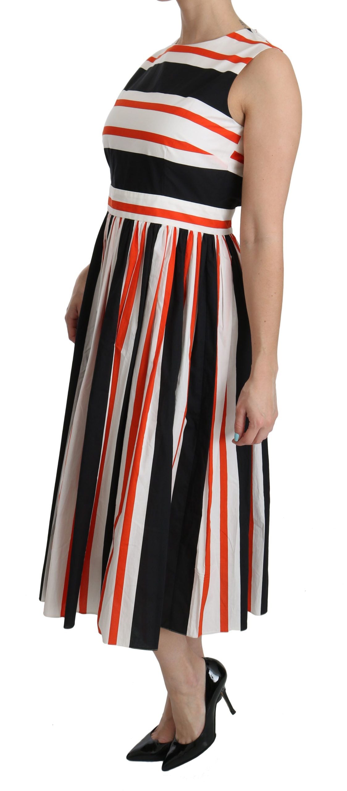 Dolce & Gabbana Multicolor Stripes A-Line Pleated Midi Dress