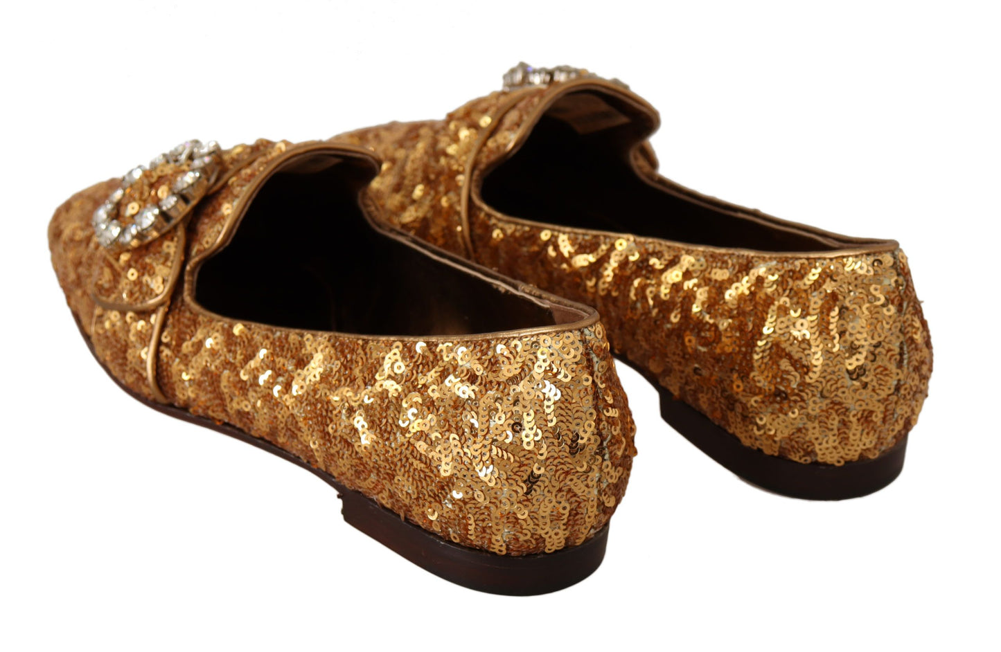 Dolce & Gabbana Gold Sequin Crystal Flat Women Loafers Shoes