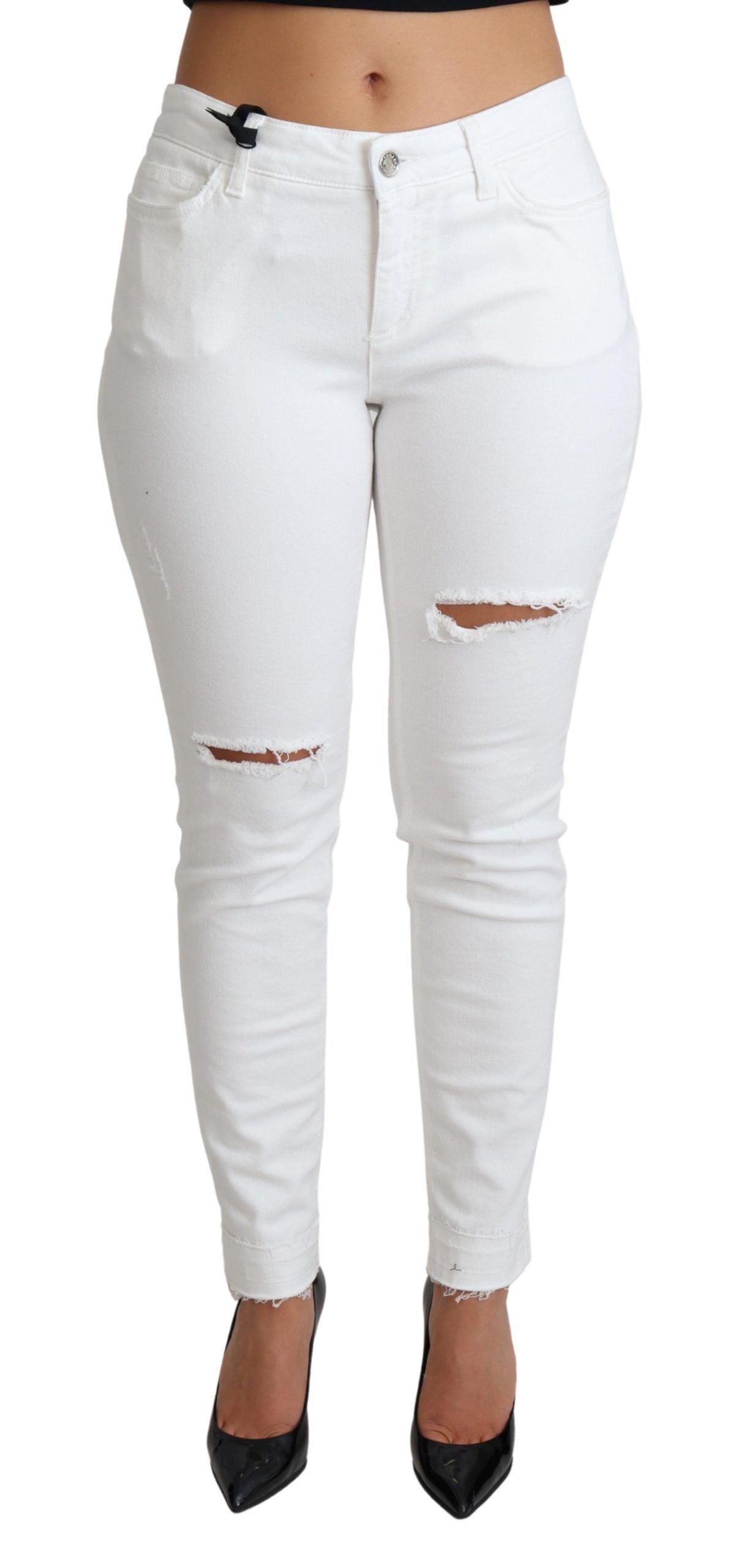 Dolce & Gabbana White Tattered Skinny Denim Cotton Stretch Jeans