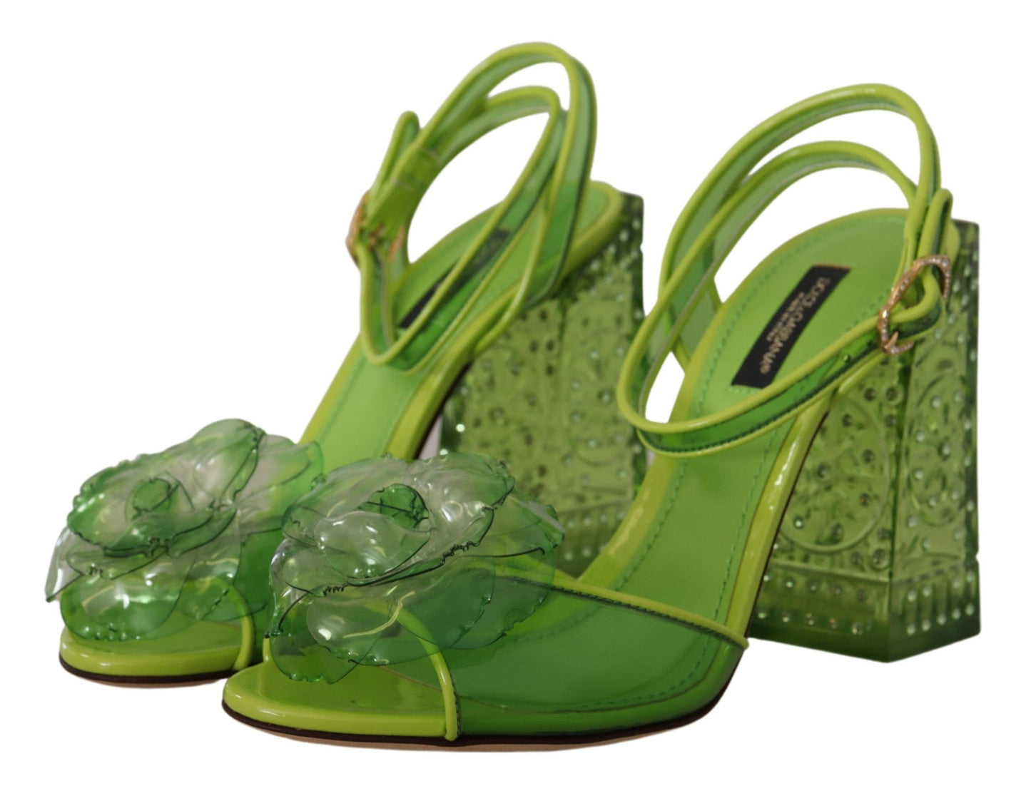 Dolce & Gabbana Green Plexi Crystal Sandals Heels Shoes