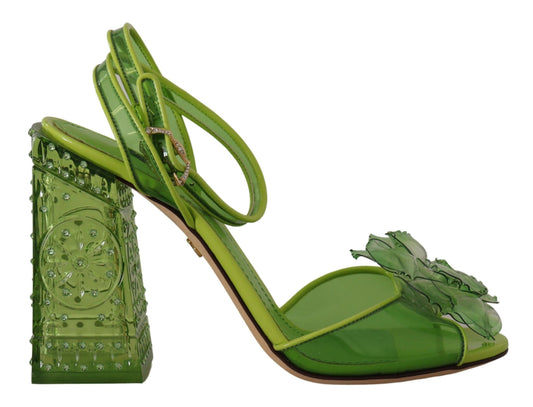 Dolce & Gabbana Green Plexi Crystal Sandals Heels Shoes