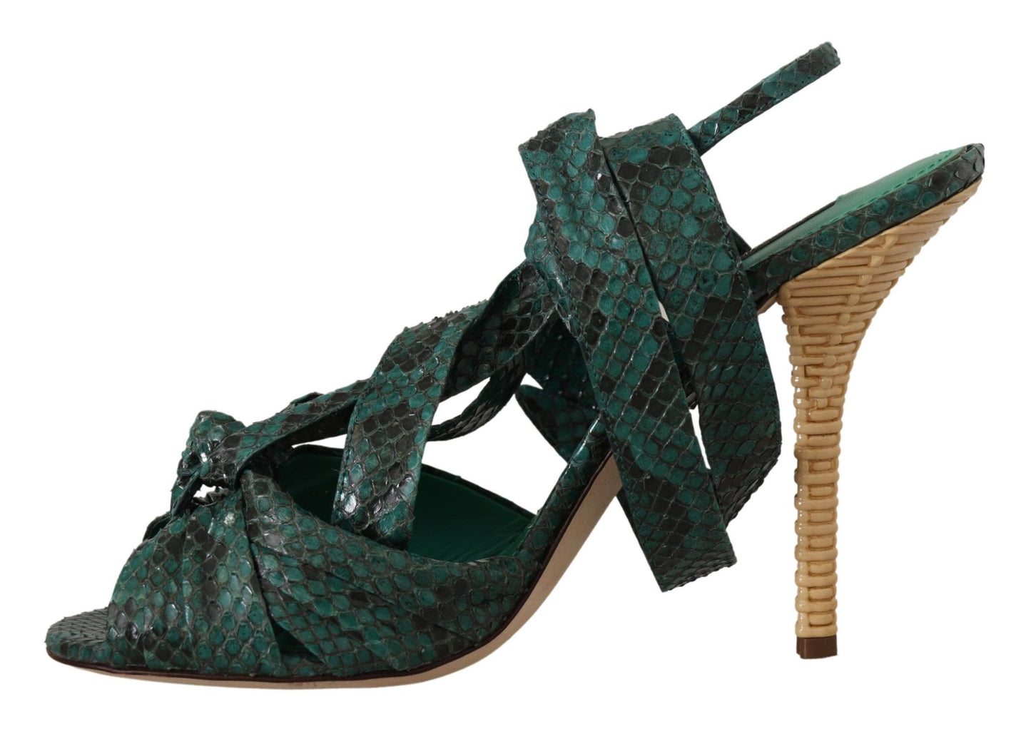 Dolce & Gabbana Green Python Strap Sandals Heels Shoes