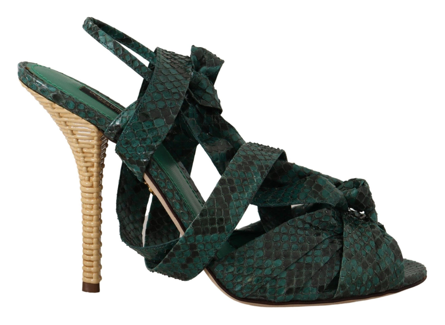 Dolce & Gabbana Green Python Strap Sandals Heels Shoes