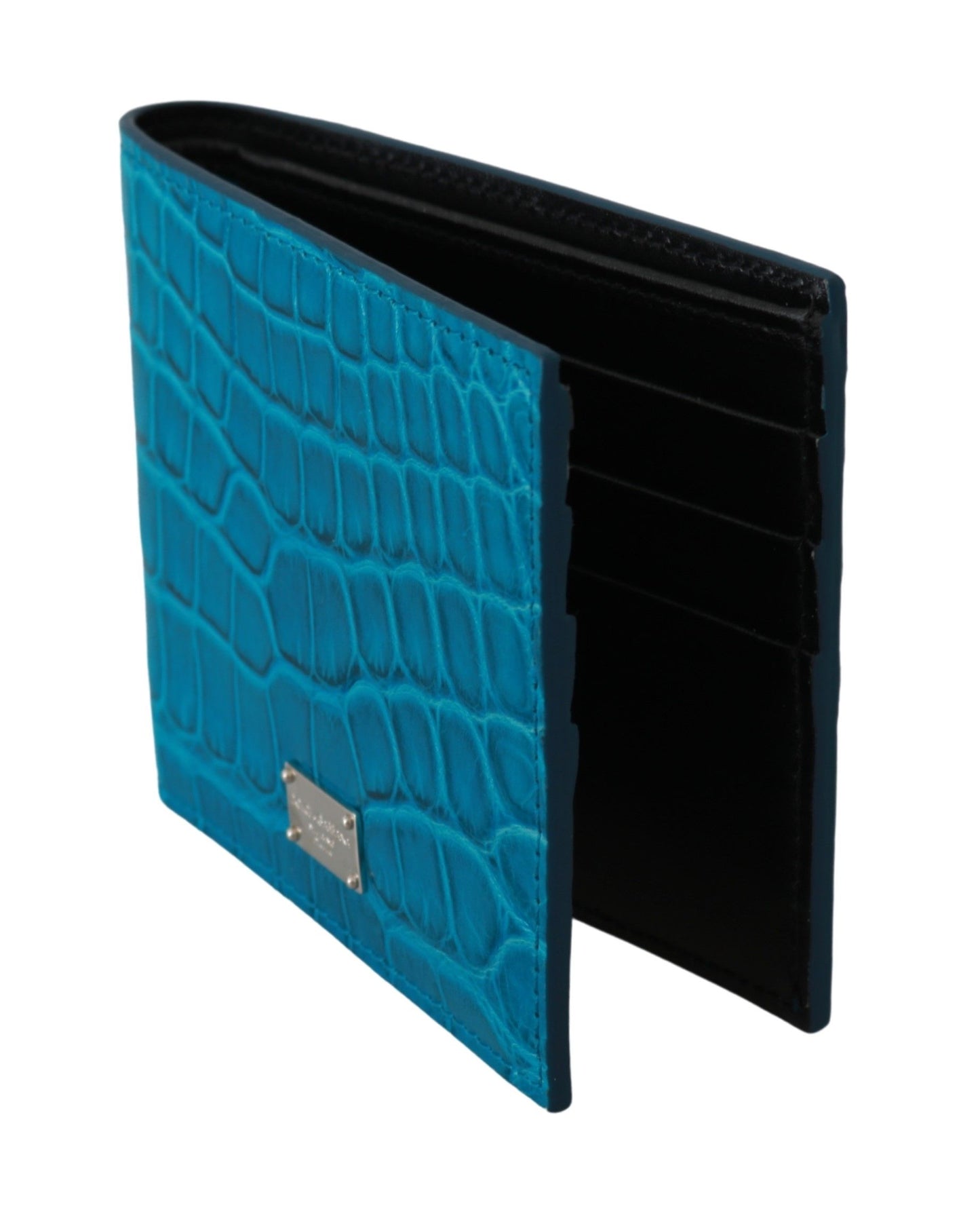 Dolce & Gabbana Blue Mens Card Holder Bifold Logo Exotic Skin Wallet