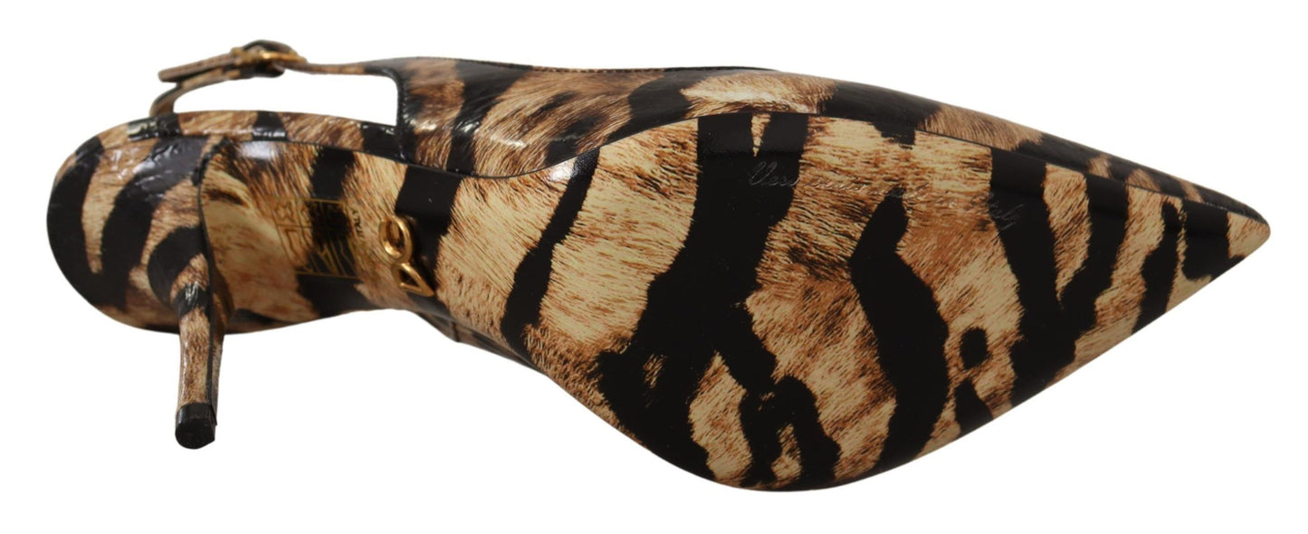 Dolce & Gabbana Brown Slingbacks Leather Tiger Shoes