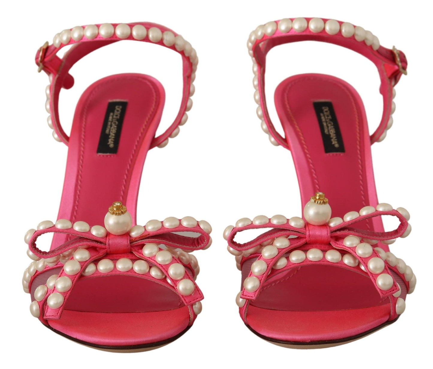 Dolce & Gabbana Pink Satin White Pearl Crystals Heels Shoes