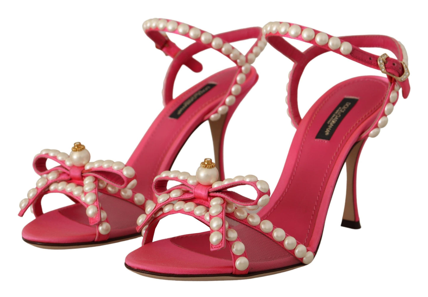 Dolce & Gabbana Pink Satin White Pearl Crystals Heels Shoes