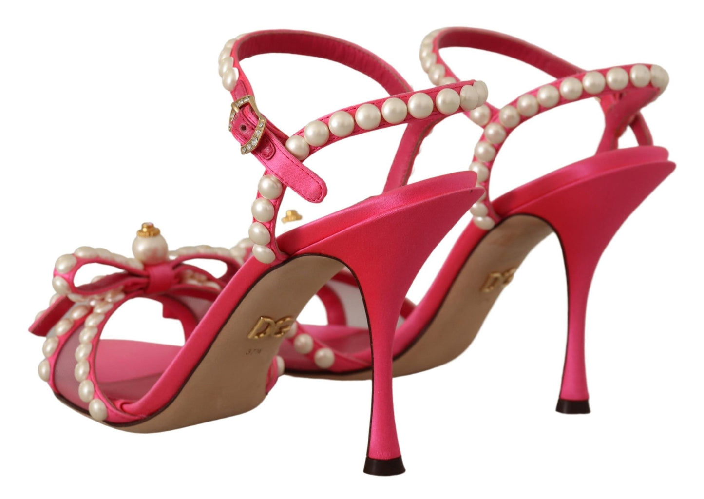 Dolce & Gabbana Pink Satin White Pearl Crystals Heels Shoes