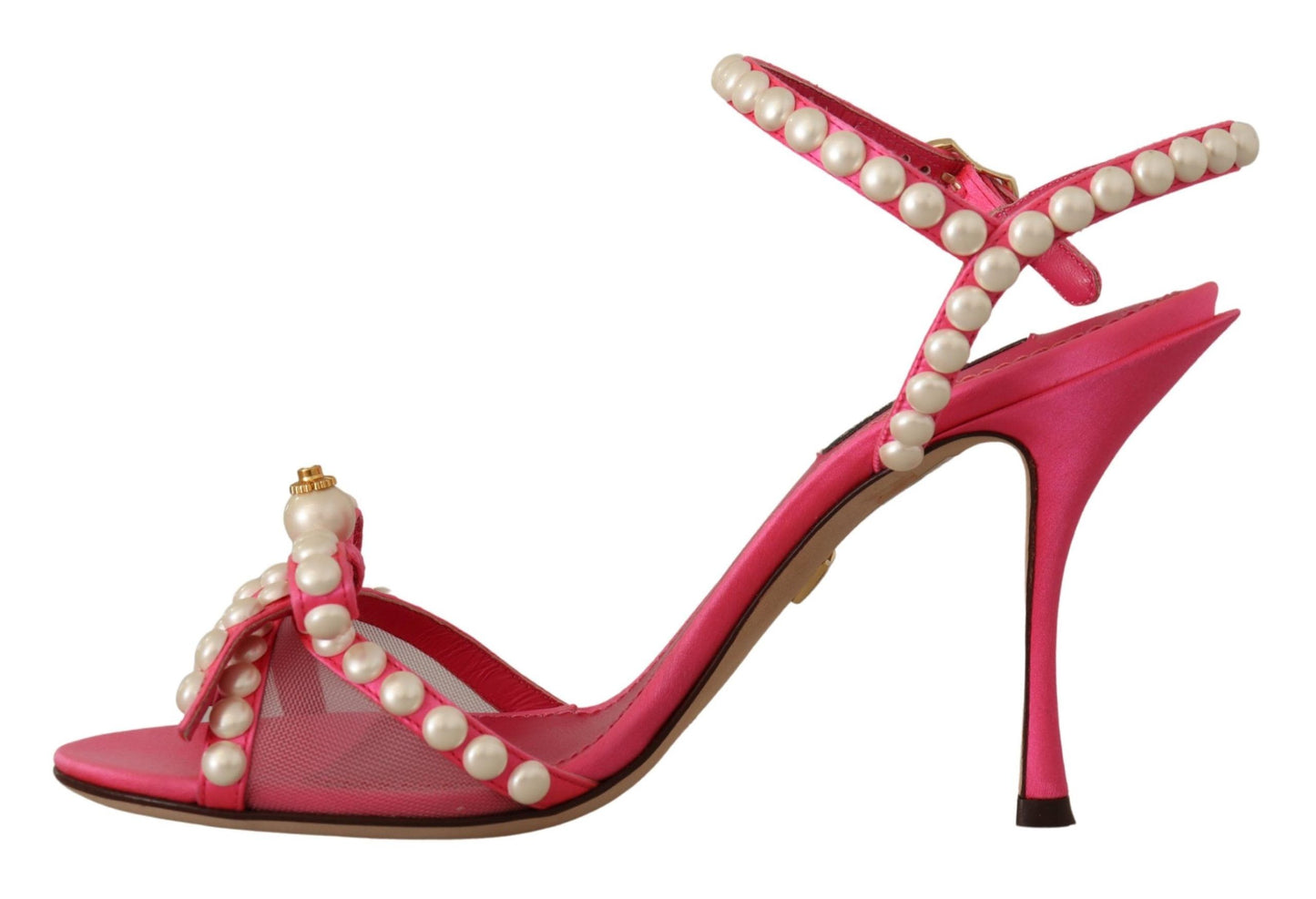 Dolce & Gabbana Pink Satin White Pearl Crystals Heels Shoes