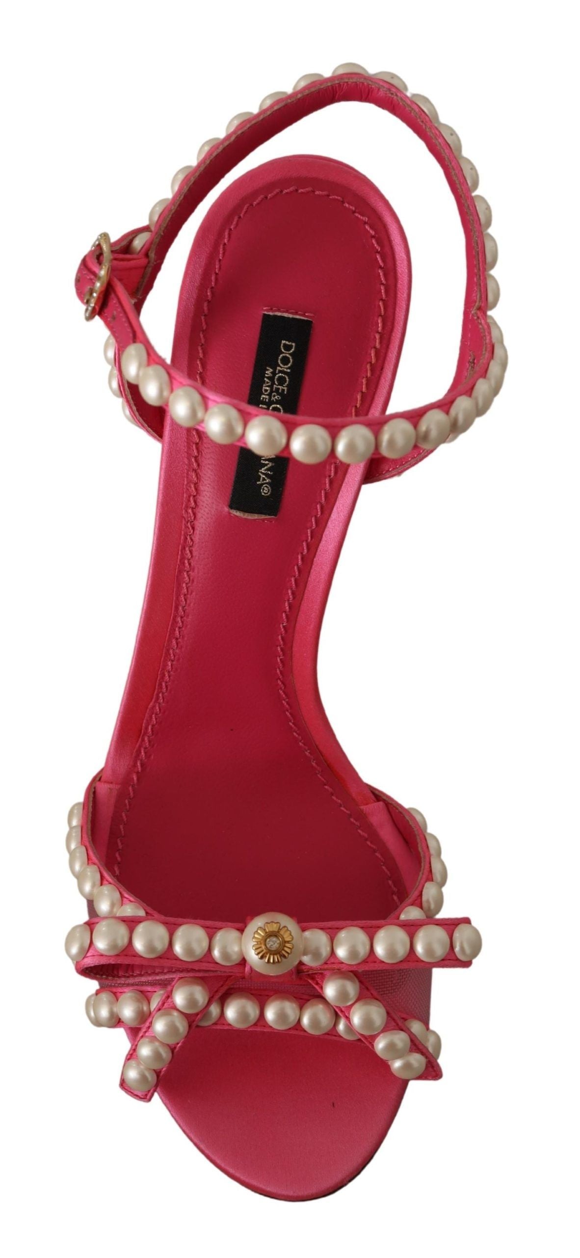 Dolce & Gabbana Pink Satin White Pearl Crystals Heels Shoes