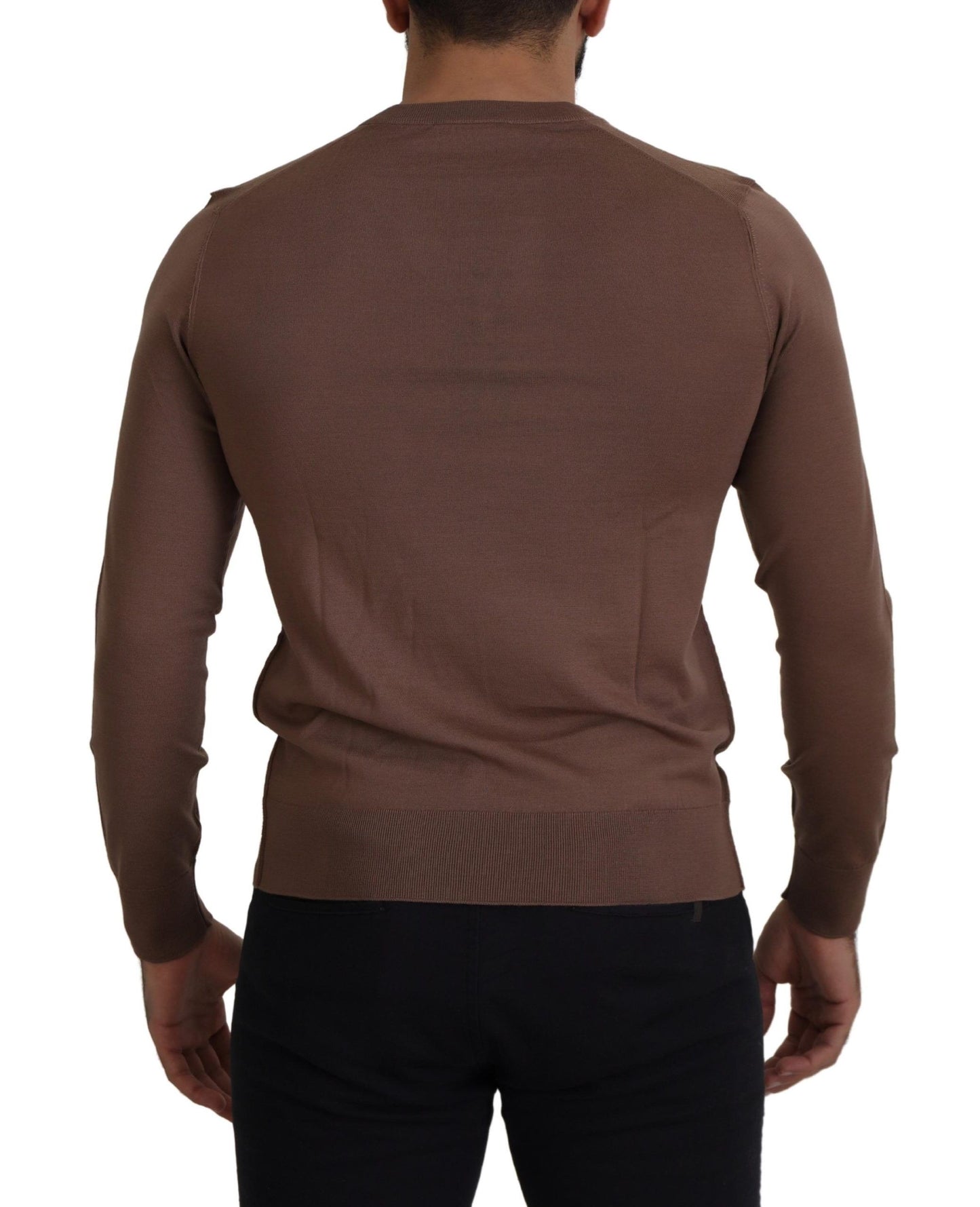 Dolce & Gabbana Brown Wool Men V-neck Pullover Sweater