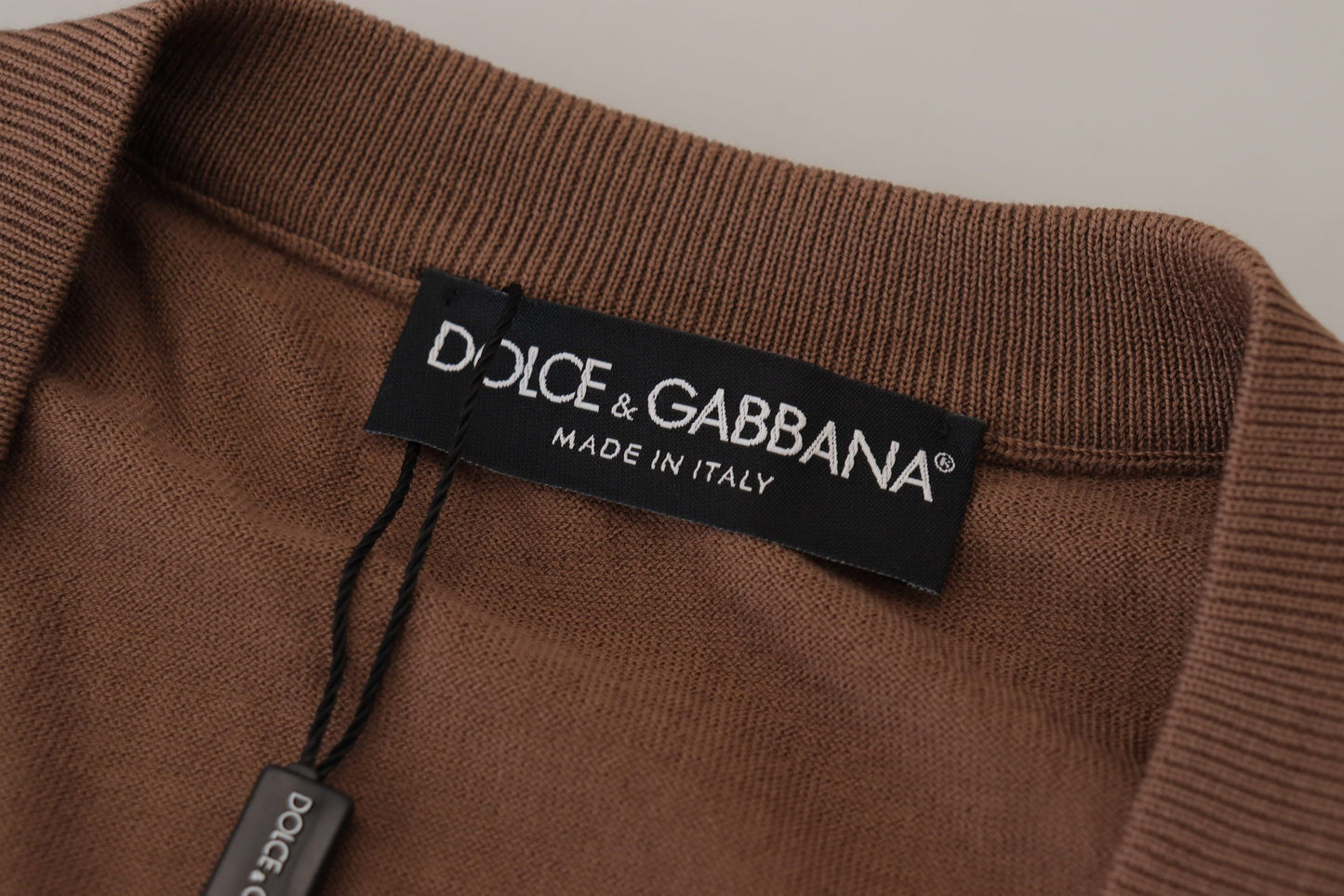 Dolce & Gabbana Brown Wool Men V-neck Pullover Sweater