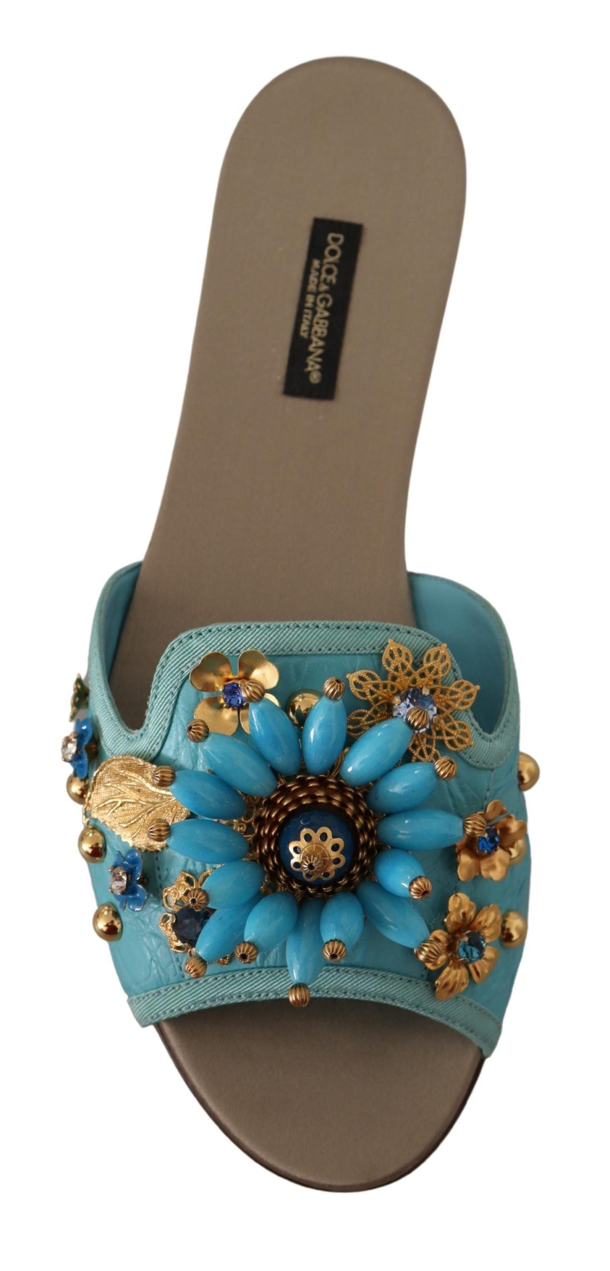 Dolce & Gabbana Blue Crystal Exotic Leather Blue Crystal Sandals