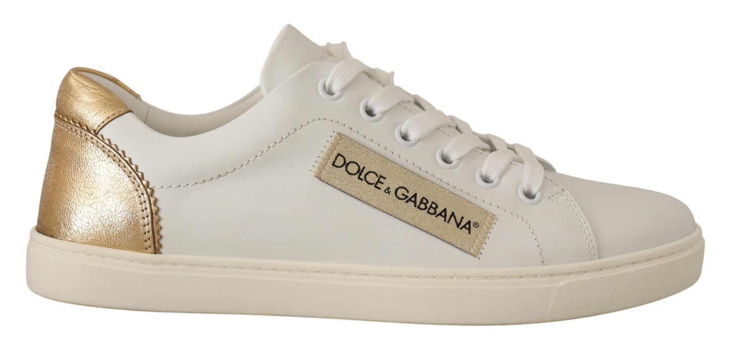 Dolce & Gabbana White Gold Leather Low Top Sneakers