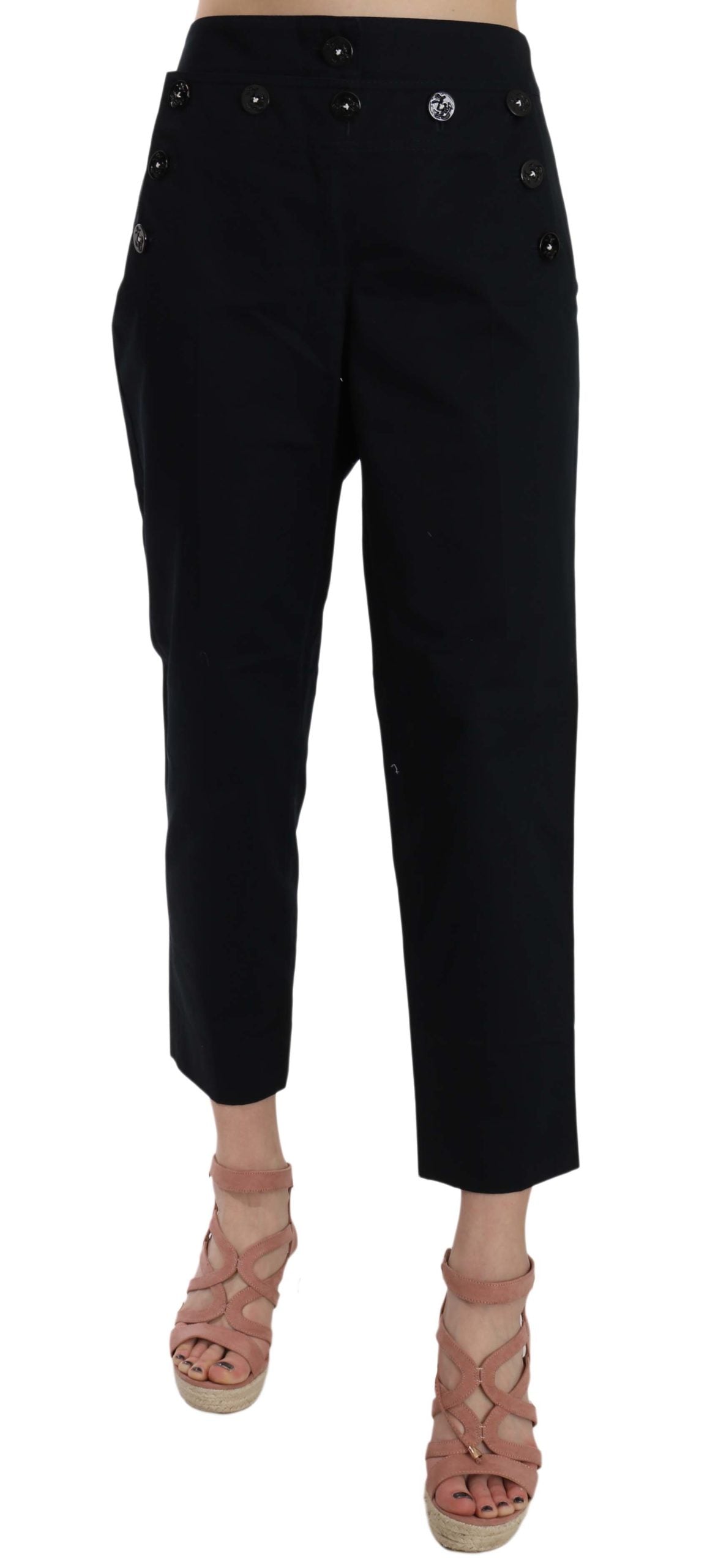 Dolce & Gabbana Black Cropped Front Button Embellished Pants