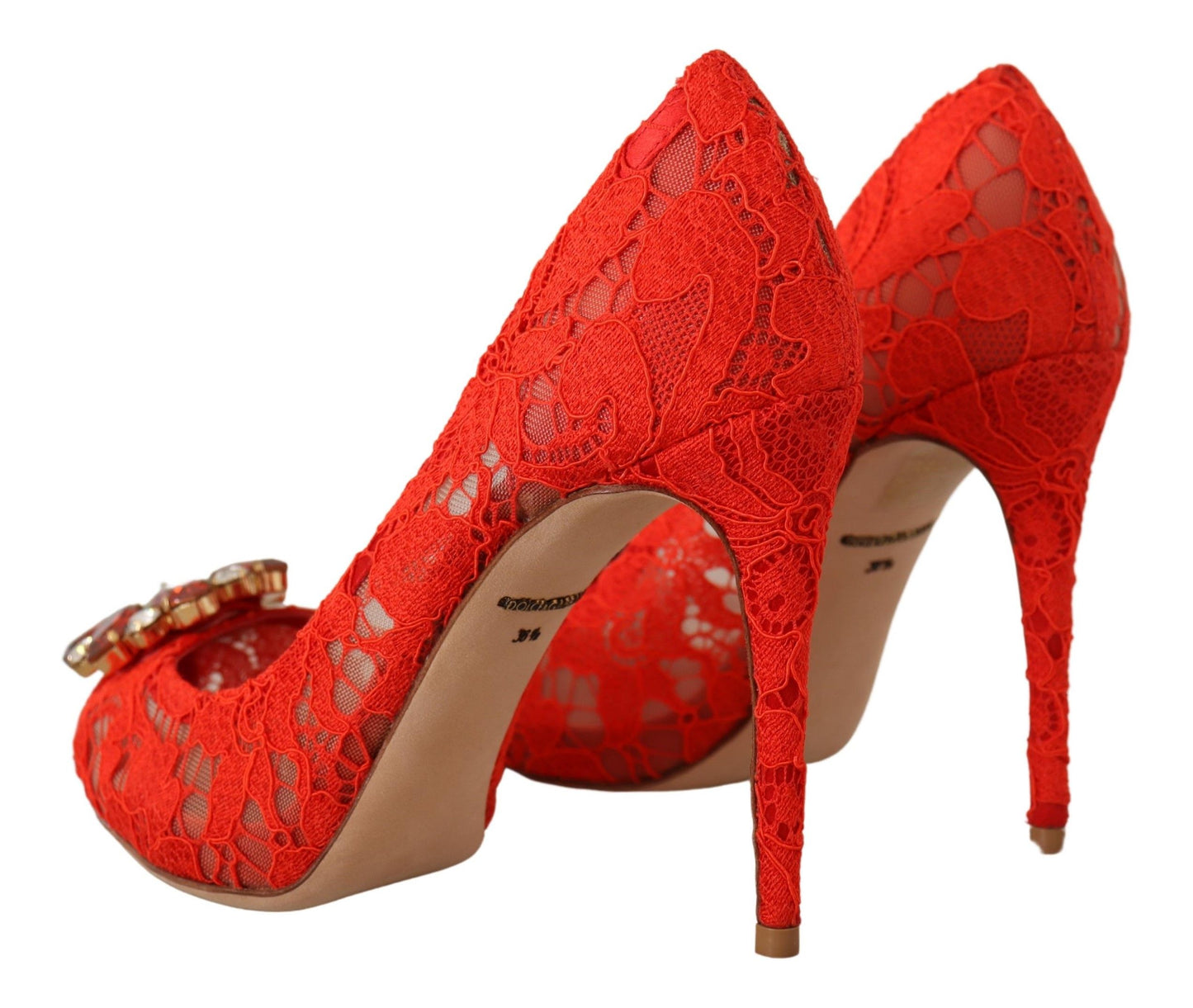 Dolce & Gabbana Red Taormina Lace Crystal Heels Pumps